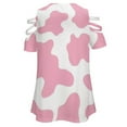 thumbnail image 5 of Strawberry Pink Cow Print Pattern Womens Summer V Neck Zipper Top Short Sleeve T Shirt Off Shoulder Top Casual Classy Loose Shirts, 5 of 7