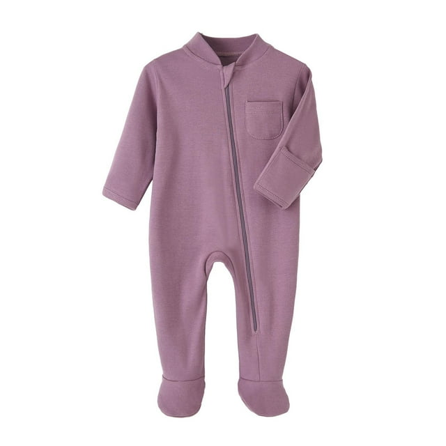 Combinaison pour Nouveau-Né avec Poche, Fermeture Éclair, Sac pour les Pieds, Vêtements Anti-Pet, Rampement, Uni, Col Rond, Manches Longues, Vêtements