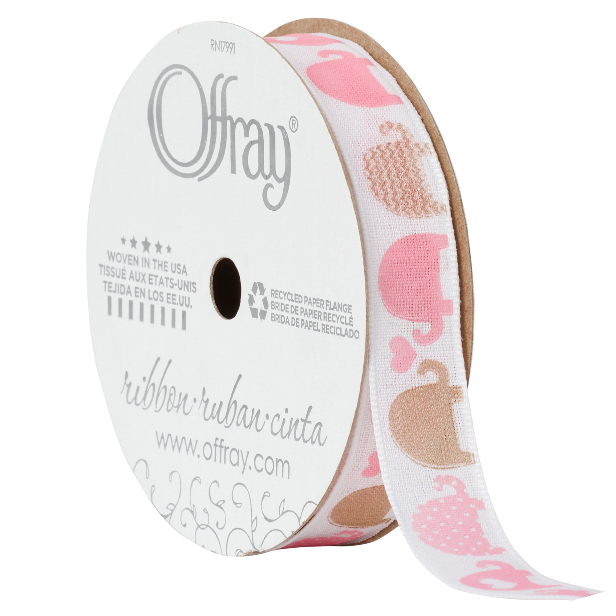 Offray Ribbon, Carnation Pink 5/8 inch Woven Ribbon, 9 feet