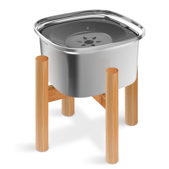 Decflow Bol d'Eau Surélevé pour Chien 3L, Bol de Nourriture pour Chien en Acier Inoxydable avec Support, Grande Capacité Sans Déversement, Support en Bois Durable pour Petit, Moyen et L
