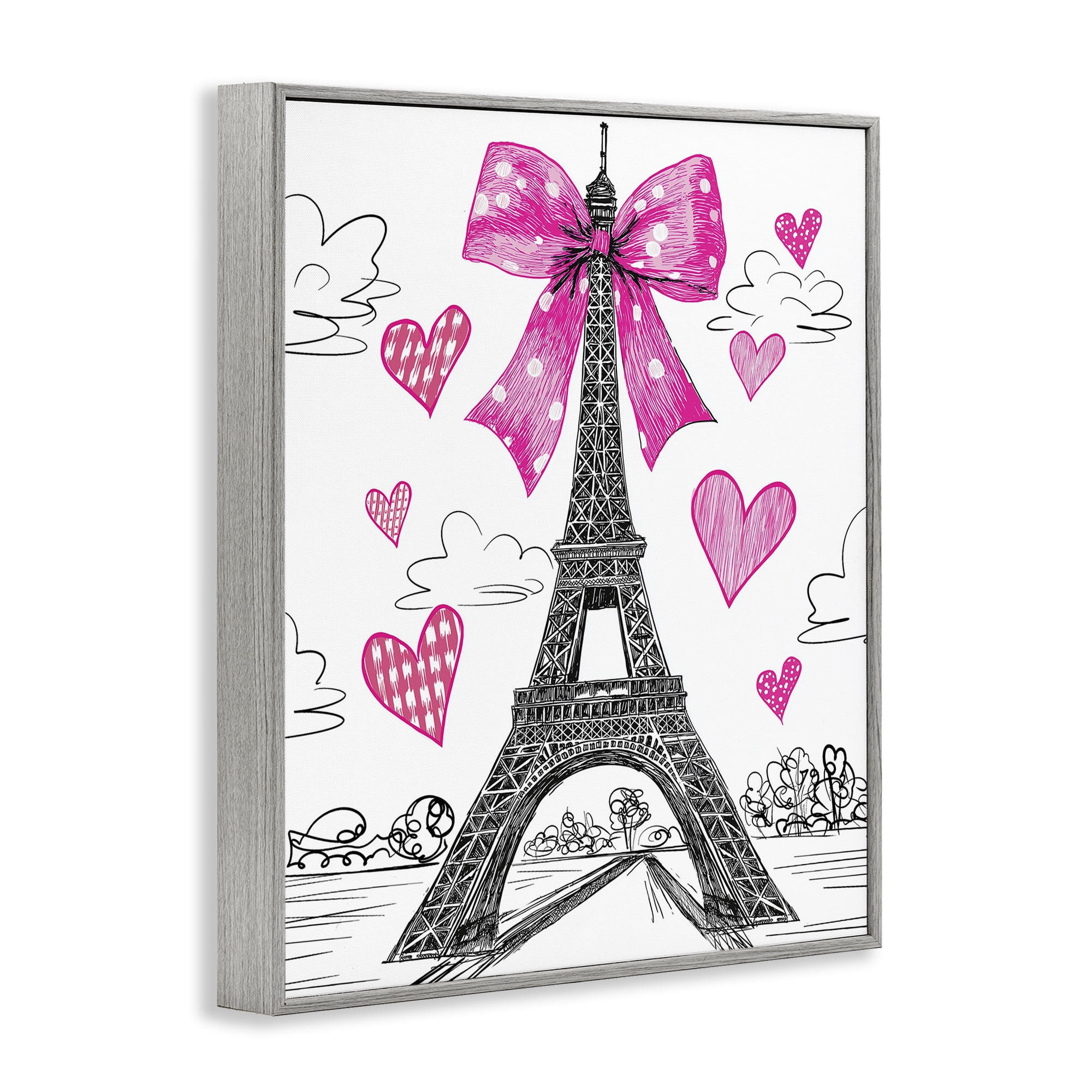 Stupell Industries Heart Patterned Eiffel Tower Gray Framed Giclee Art, design by Jess Stempel