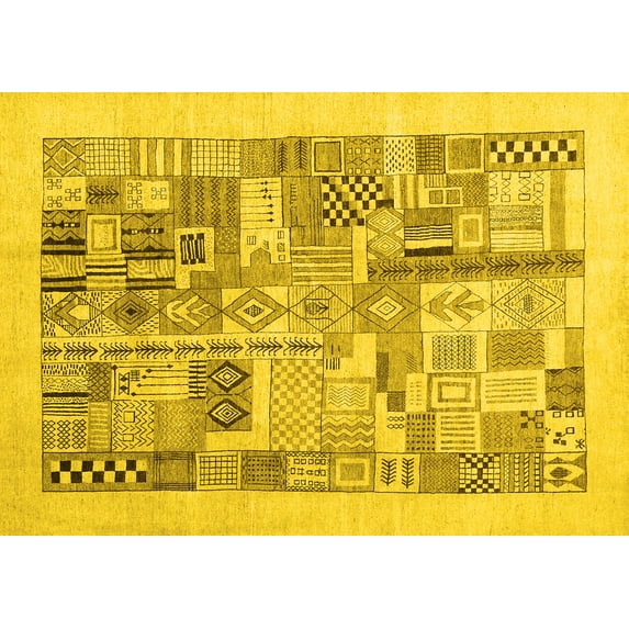 Ahgly Company Indoor Rectangle Abstract Yellow Contemporary Area Rugs, 8' x 10'