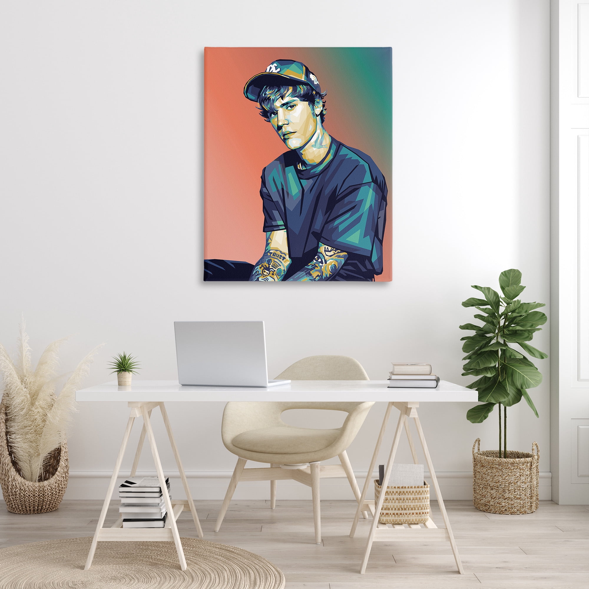 Stupell Industries Justin Portrait with Hat Abstract Painting Gallery Wrapped Canvas Art Print Wall Art, 36 x 48