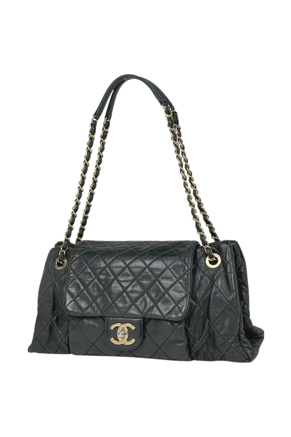 Pre-Owned CHANEL Coco Mark Chain Shoulder Bag, Matelasse Leather, Black, Women's