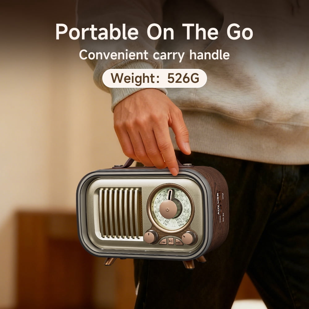 UMUTOO MG007 Vintage Retro Radio, Portable AM/FM/SW Radios with Bluetooth, USB/TF/AUX, 2000mAh Rechargeable Classic Wood Grain Design for Home, Outdoor Use