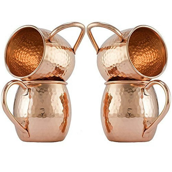Zap Impex Pure Copper Moscow Mule Barrel Hammered Copper Mugs Non-Coated, Ideal for all Chilled Drink Bar or Home Best Gift Set of 4