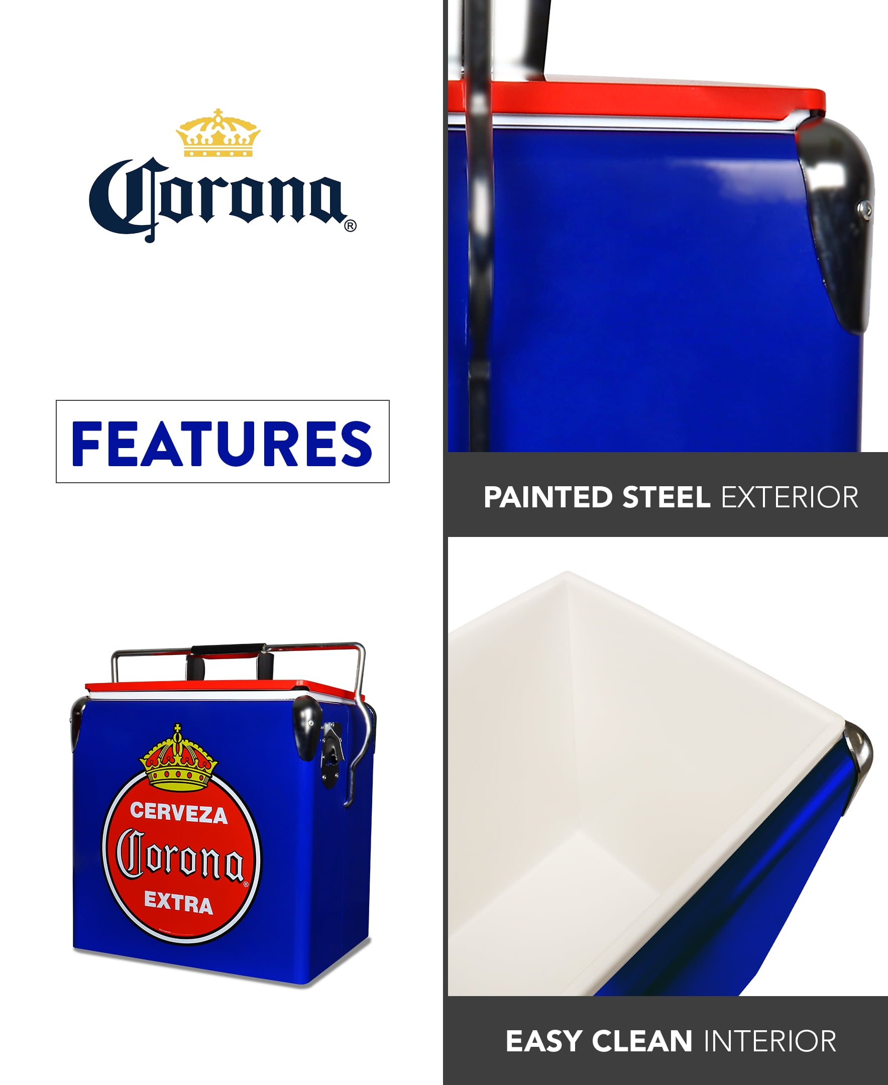 Corona Retro 8 Can Ice Chest Cooler with Bottle Opener 13 L, Blue