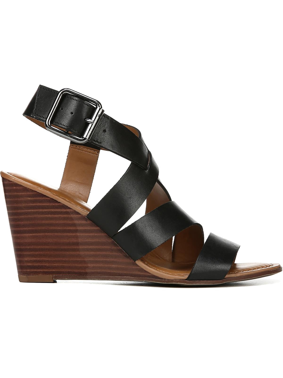 Franco Sarto Womens Yara Leather Ankle Strap Wedge Sandals Black 9 Medium  (B,M) - Walmart.com