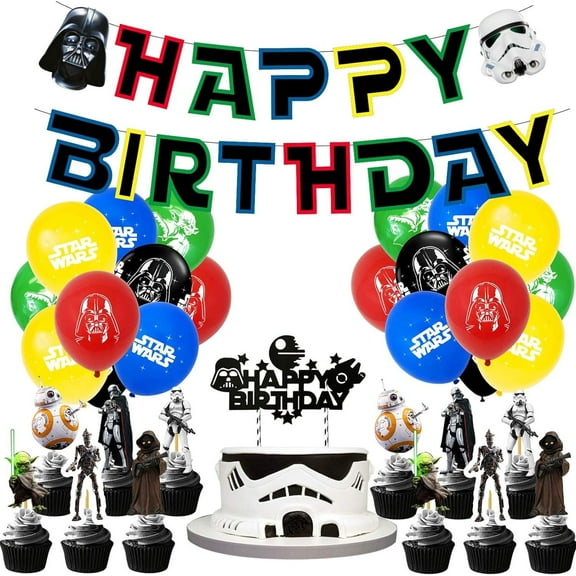 Themed Birthday Party Decor Supplies Kits, Including Banner, Balloons, Cake Toppers, Cupcake Toppers.