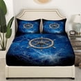 thumbnail image 3 of Nautical Rudder Fitted Sheet Set with 2 Pillowcase,Mystic Spider Web Trippy Blue Black Microfiber Mattress Cover,Navigation Ocean Adventure Theme Psychedelic Bed Cover Queen Size, 3 of 6