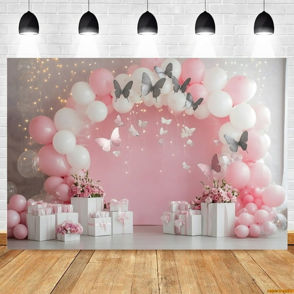 Pink Blue Balloons Flower Butterfly Backdrop Newborn Baby Shower Birthday Party Photography Background Cake Smash Photo Studio