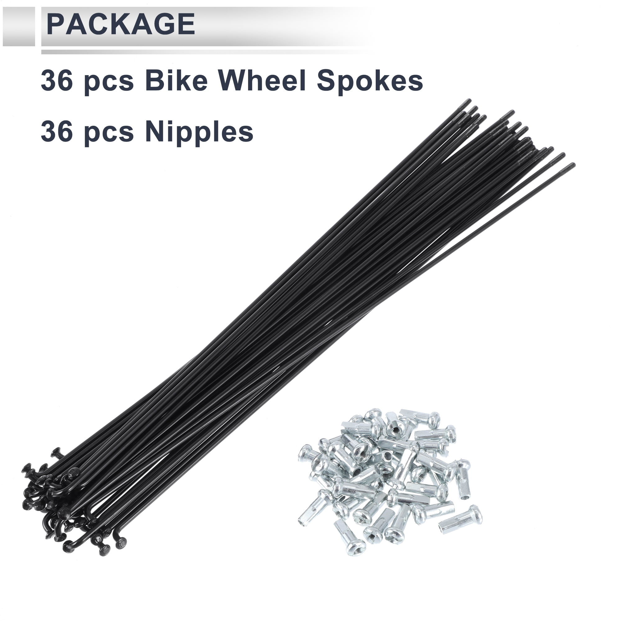 Unique Bargains 36Pcs Durable 13G Bike Wheel Spokes with Nipples 45 Steel Black 10.04"