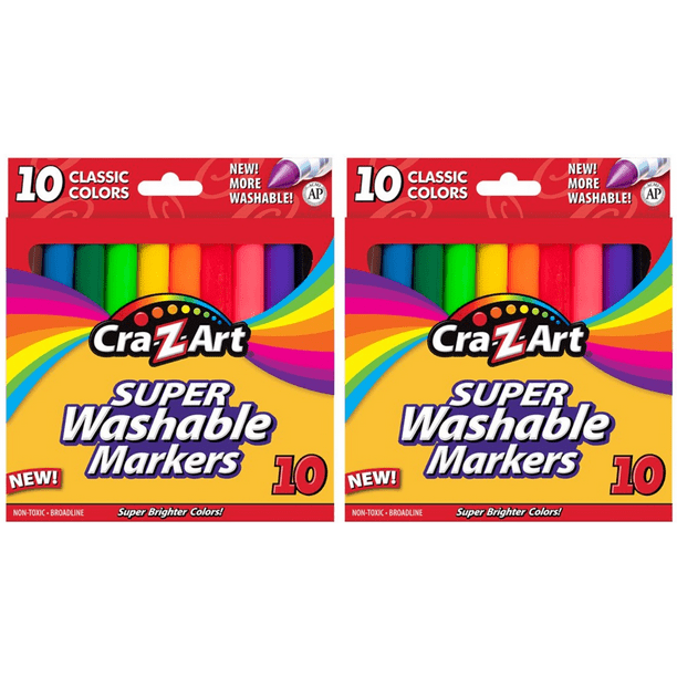 CraZArt Classic Broadline Washable Markers, 10 Count, Assorted Colors (2 Packages of 10