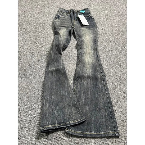 Pantalones acampanados de mezclilla lavados de gran tamaño para mujer Primavera Verano cintura alta pantalones vaqueros ajustados negros grises pantalones largos Vintage de estilo americano