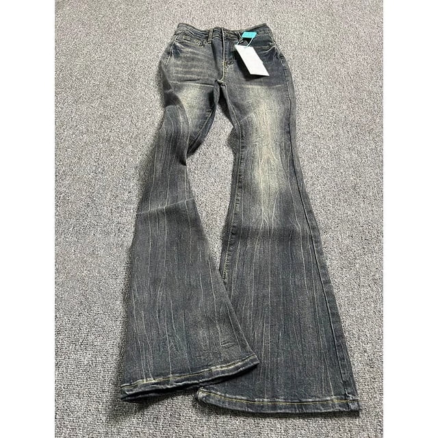 Pantalones acampanados de mezclilla lavados de gran tamaño para mujer Primavera Verano cintura alta pantalones vaqueros ajustados negros grises pantalones largos Vintage de estilo americano