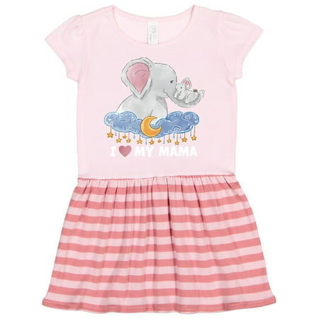 

Inktastic I Love My Mama Cute Elephants with Moon and Stars Gift Toddler Girl Dress