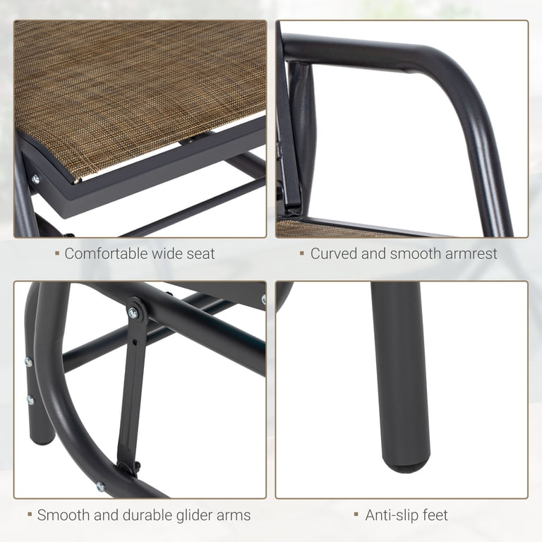 Outsunny Single Outdoor Glider Chair, Steel Mesh, Brown photo 6