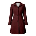 thumbnail image 4 of Women's Lapel Collar Wool Blend Coat Mid Length Single鈥態reasted Button Down Trench Jacket with Pockets Business Casual Winter Outerwear Wine, 4 of 9
