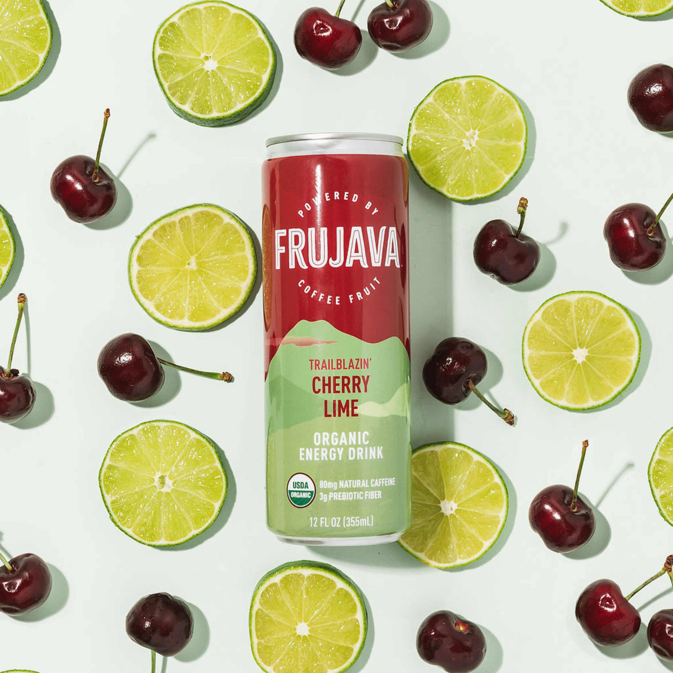 Frujava Sparkling Cherry Lime Energy Drink, Natural Caffeine from Coffee, Organic, Gluten-Free, Vegan, 12 Fl Oz (Pack of 12)