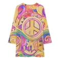 thumbnail image 4 of Pastel Hippy Trippy Peace Art Long Sleeved Dress women"s summer clothing dresses women summer loose summer dress, 4 of 4