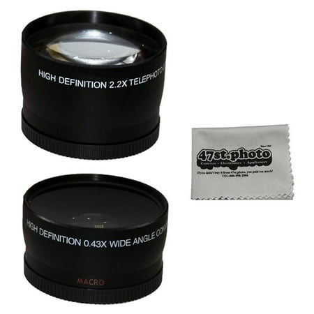 58MM 2.2x Telephoto and 0.43X Wide Angle High Definition w/ Macro Portion Lenses for CANON REBEL T5i T4i T3i T3 T2i T2 T1i XTi XT XSi XS SL1 7D and Microfiber Lens Cleaning