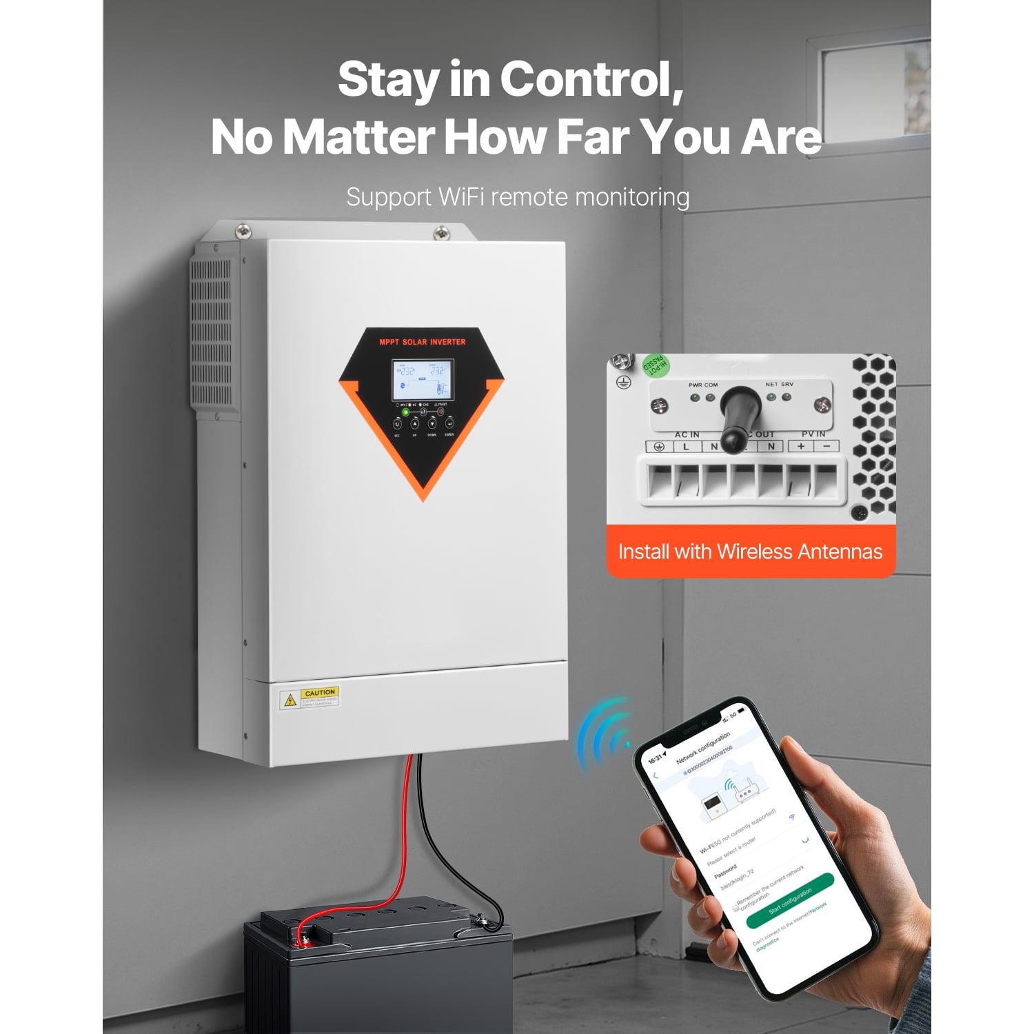 KFFKFF Hybrid Solar Inverter, 6000W, All-in-One Pure Sine Wave Power Inverter Charger, 48V DC to 220/230V AC, with Integrated 120A MPPT Solar Controller, Compatible with Off-Grid Systems