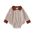 thumbnail image 2 of Huanglei Boys Girls Short Sleeve Striped Romper Bodysuits Gentleman Clothes ,12-18 Months ,Brown, 2 of 6
