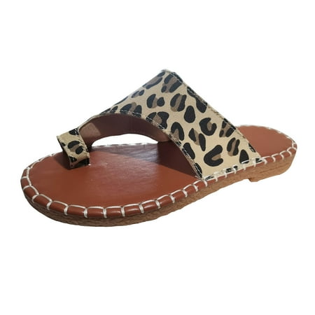 

Vividue Women s Flat Sandals Square Open Toe Adjustable Buckles Double Strap Slippers Summer Women Canvas Slip On Casual Open Toe Leopard Prints Flat Soft Bottom Slippers Shoes Sandals