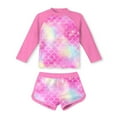 thumbnail image 3 of Hienoo Kids Two Piece Swimsuit for Girls Long Sleeve Rash Guard Shorts UPF 50+ Surfing Suit, Sizes 8-15, 3 of 3