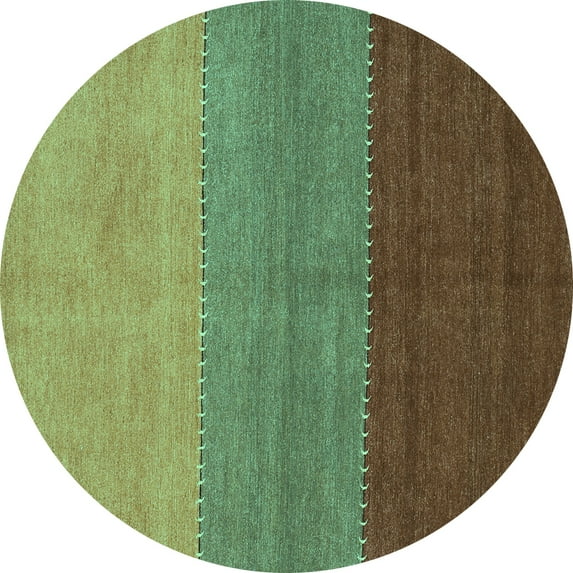Ahgly Company Machine Washable Indoor Round Abstract Turquoise Blue Contemporary Area Rugs, 3' Round