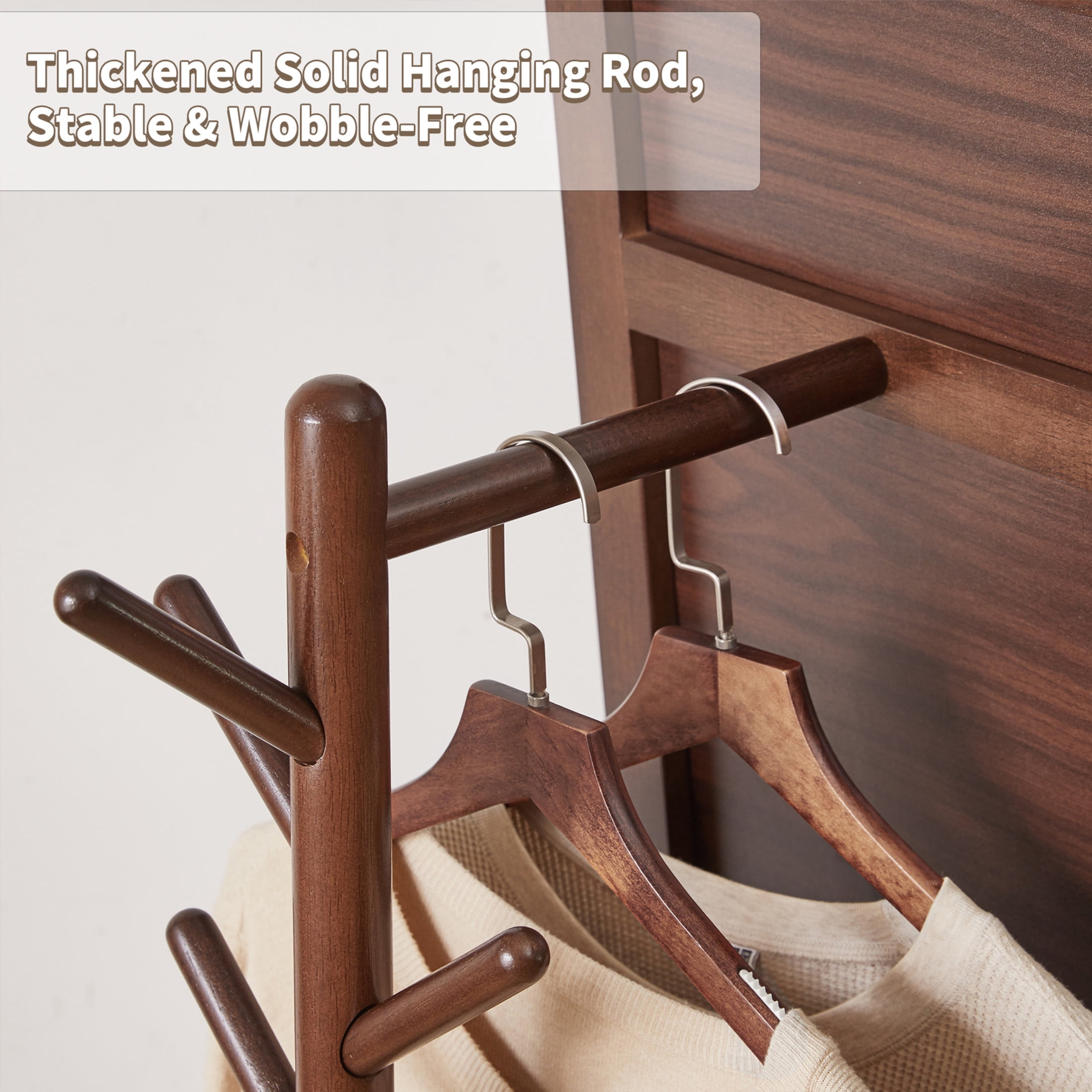 Noble House 68.11" Full Length Mirror, Solid Rubber Wood Rolling Coat Rack with Storage Basket, Walnut