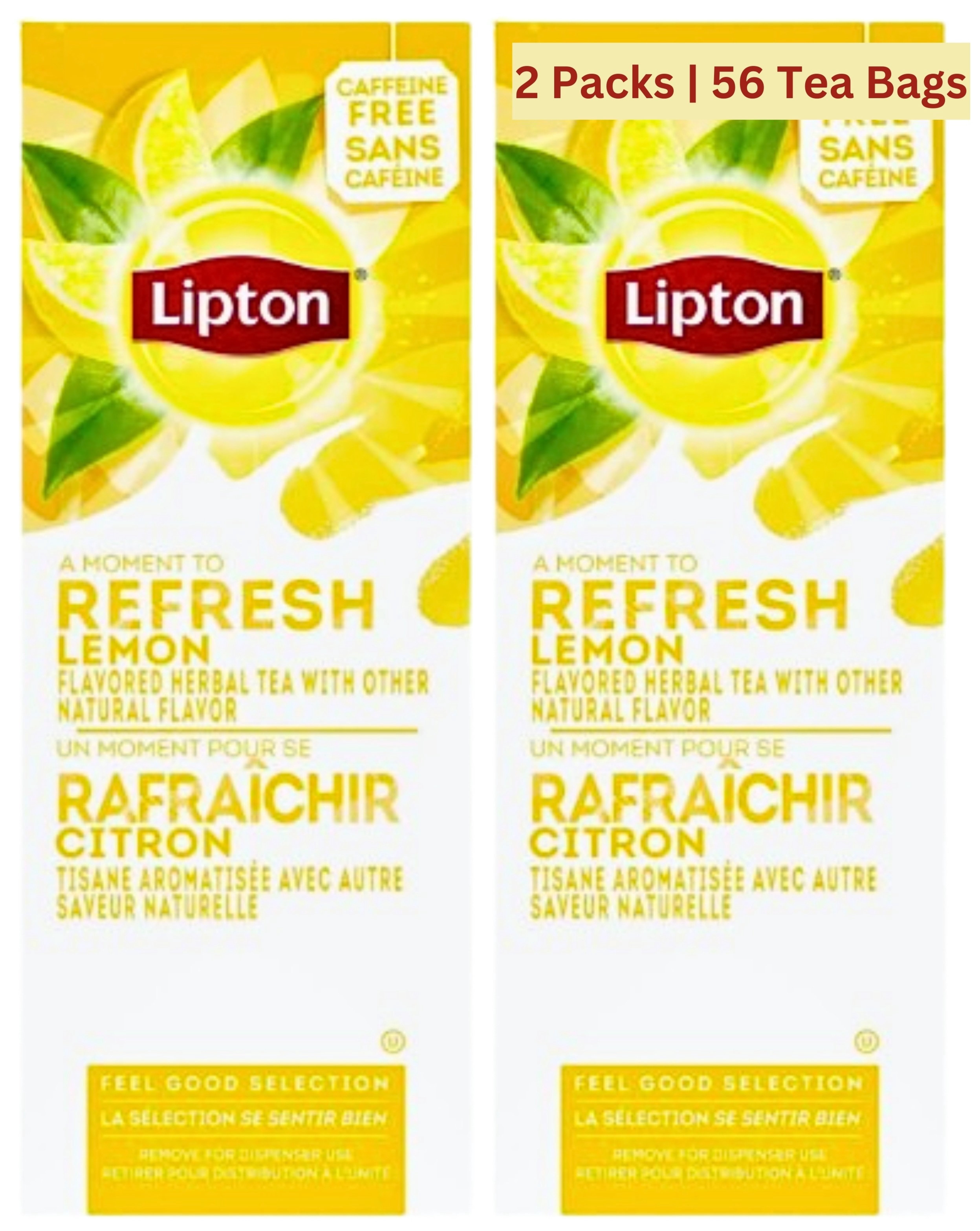 Lipton, Lemon Herbal Tea, 28 Tea Bags, Pack of 2, Caffeine-Free