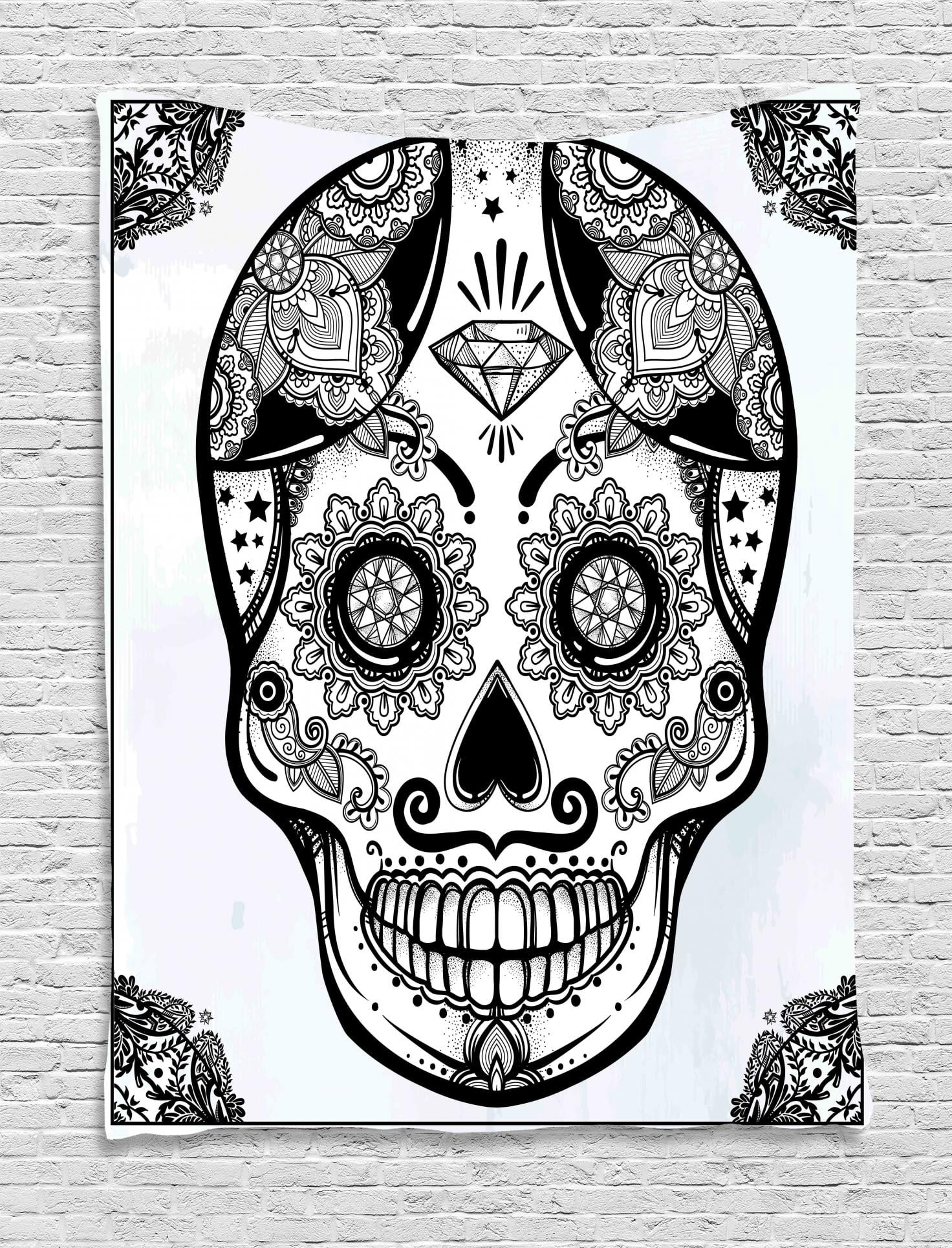 Day Of The Dead Tapestry, Holiday Sugar Skull Print with Floral Mandala ...