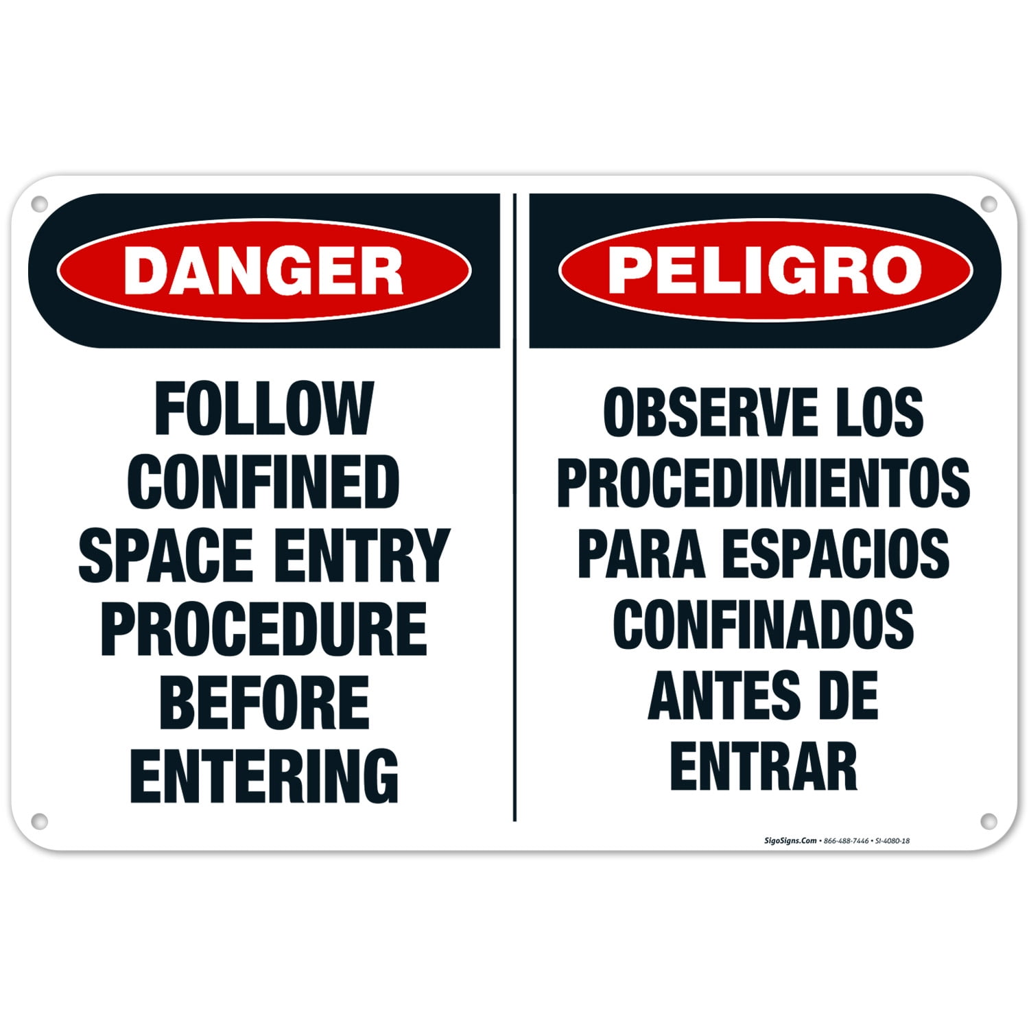 Danger Confined Space Entry Procedure Before Entering Bilingual Sign ...