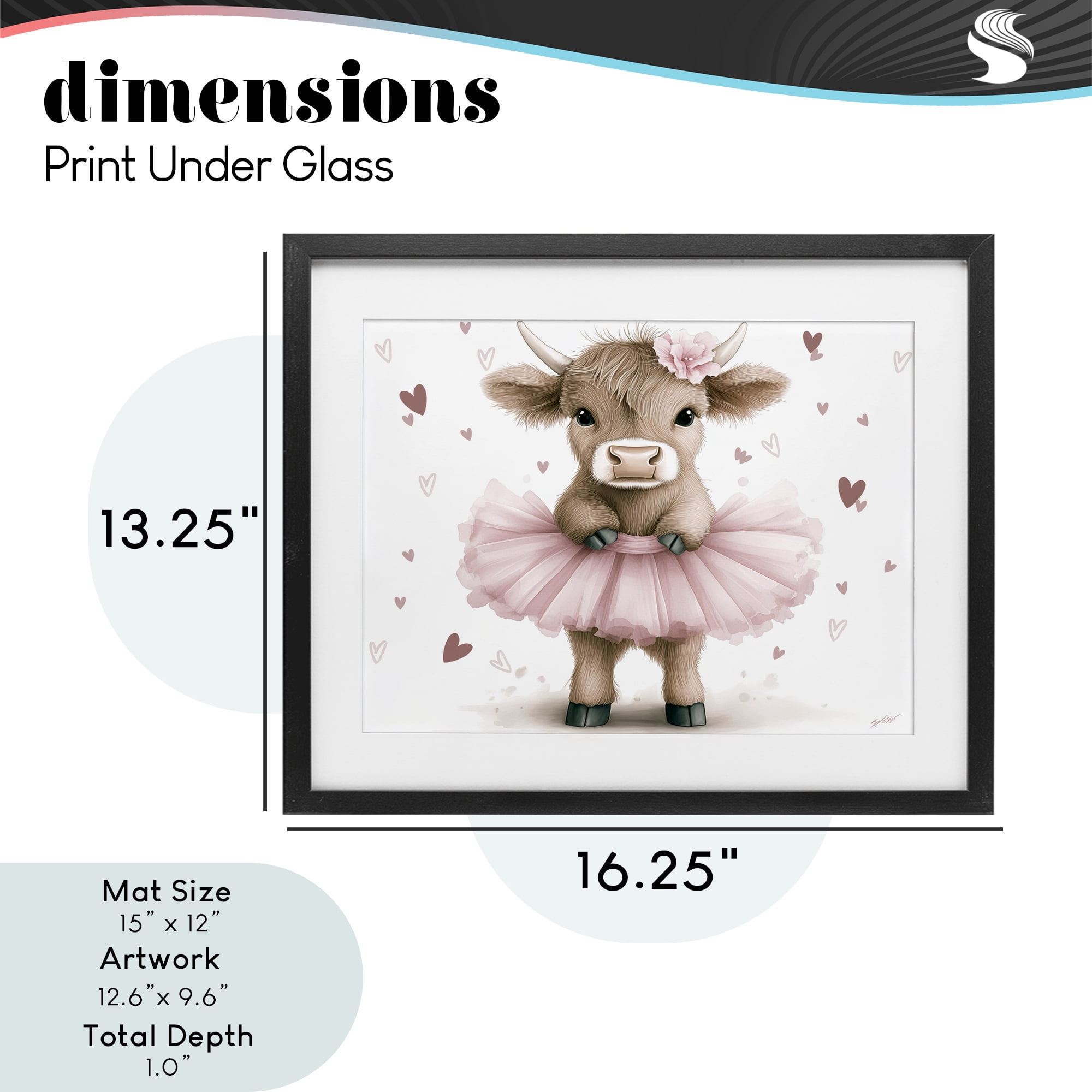 Stupell Industries Baby Calf with Tutu Black Framed Print Under Glass, design by Whimsical Wonders