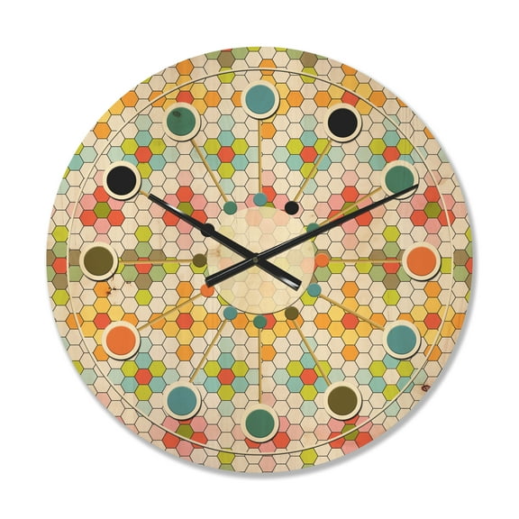 Designart 'Geometrical Retro Design IX' Mid-Century Modern Wood Wall Clock