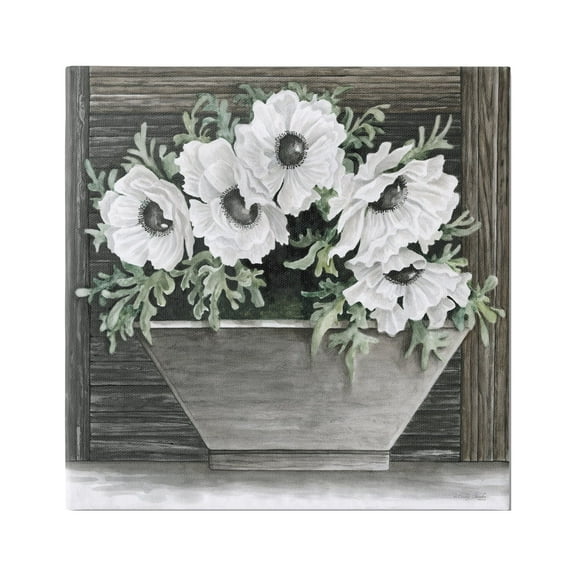 Stupell Industries Rustic White Anemone Flower Blossoms Overhanging Planter Painting Gallery Wrapped Canvas Print Wall Art, Design by Cindy Jacobs