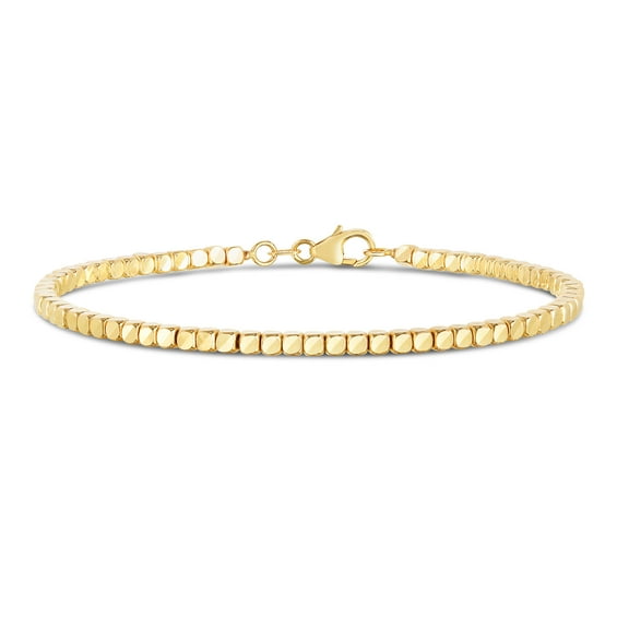 JewelStop 14K Yellow Gold Polished Finish Cube Bangle with Lobster Clasp - 6.75"