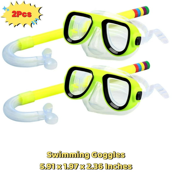 Swim Goggles with Nose Cover, 2 Pack Wide View Diving Mask Anti-Fog UV No Leak Swimming Goggles for Children 3-15 (Yellow - 2Pcs)