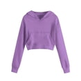 thumbnail image 3 of Ticikt Girls Cropped Hooded Sweatshirt, Solid Color Long Sleeve Pullover Sports Top with Front Pocket for Kids,Purple, 3 of 4