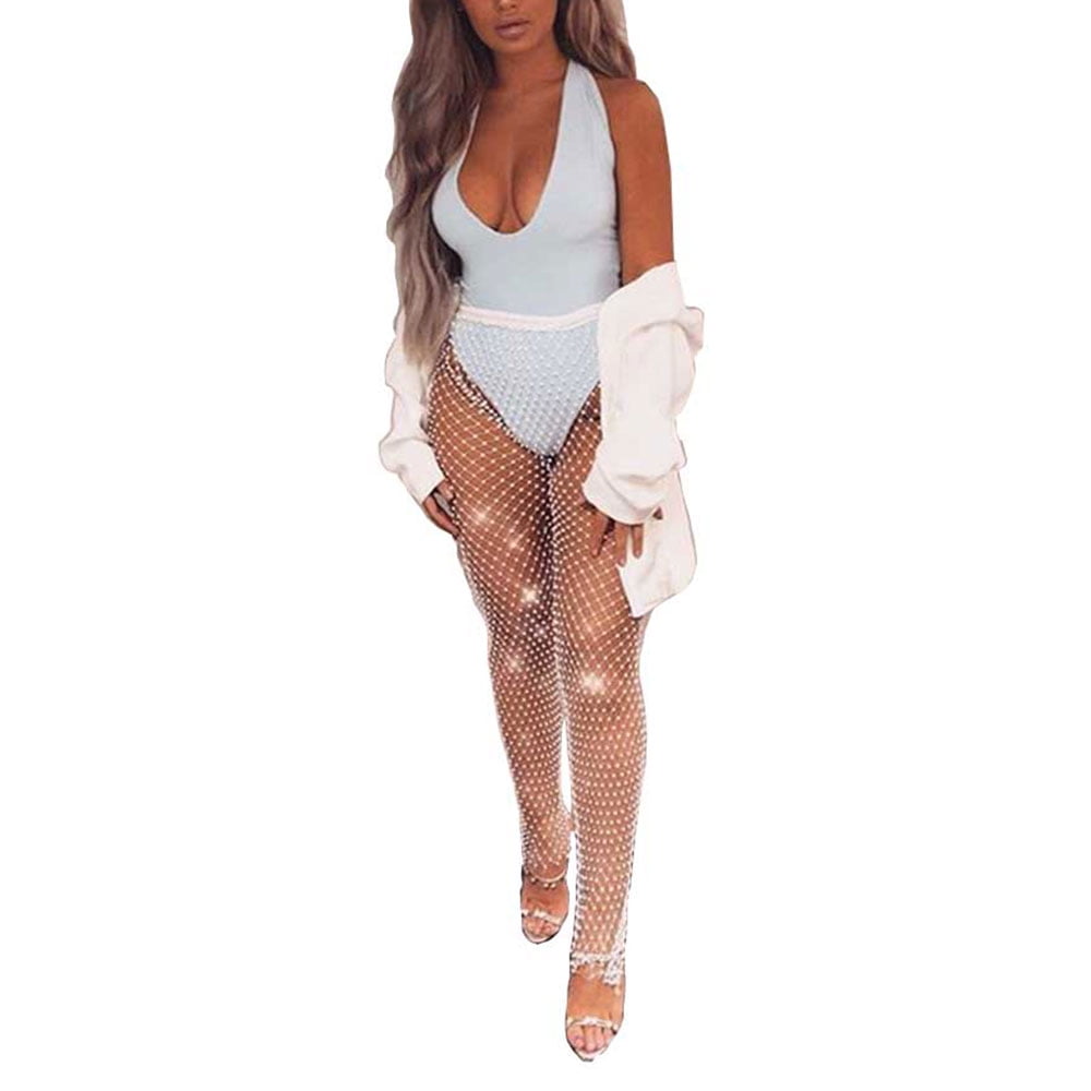 Spring hue Womens Rhinestone Fishnet 