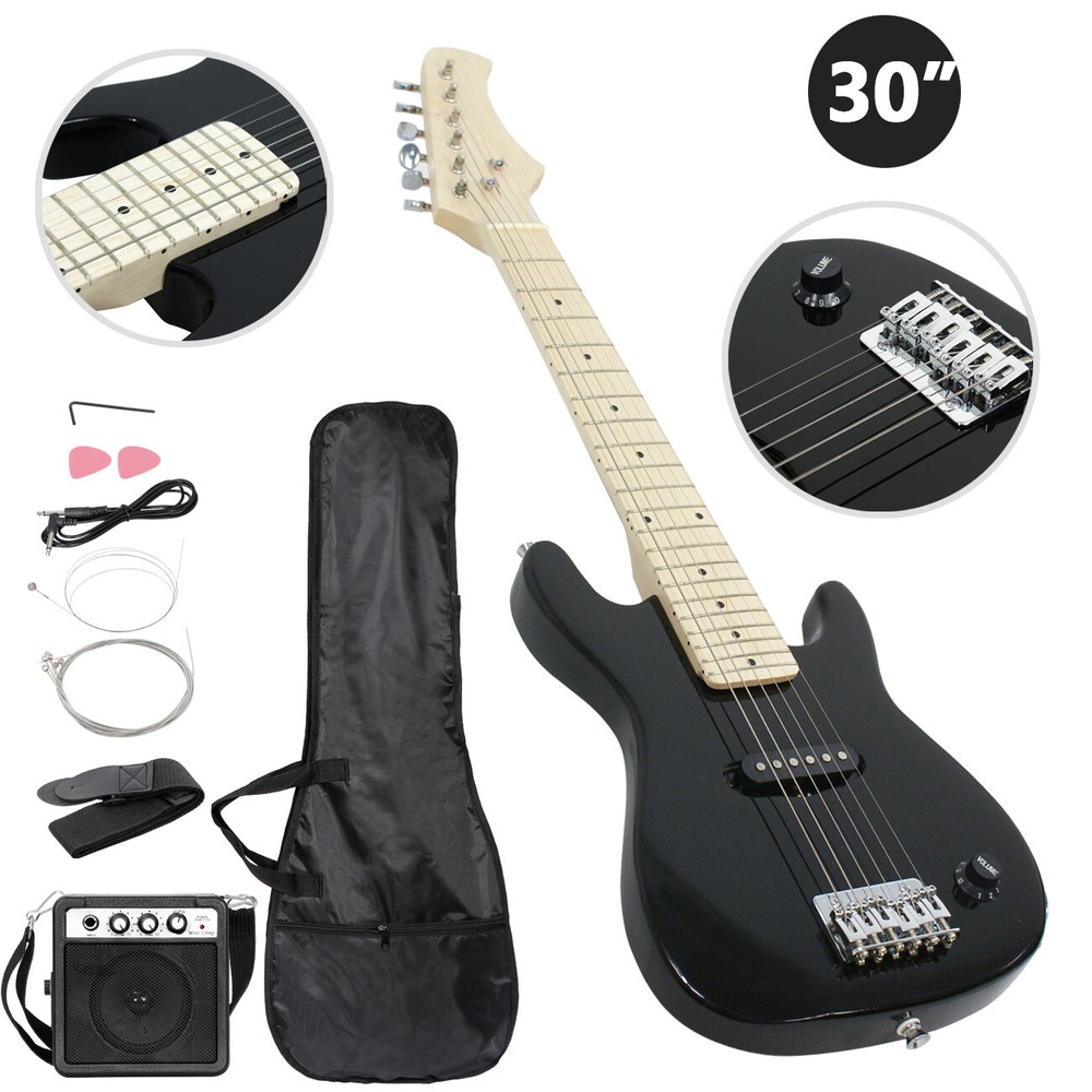 SONGMY Black 30" Kids Electric Guitar with 5w Amp, Complete Guitar Starter Kit with Gig Bag Strap Cable, Strings Picks