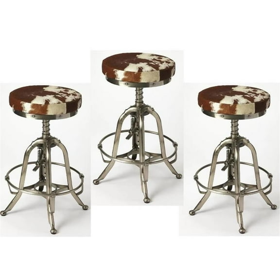 Home Square 3 Piece  Adjustable Bar Stool Set in Brown and Silver