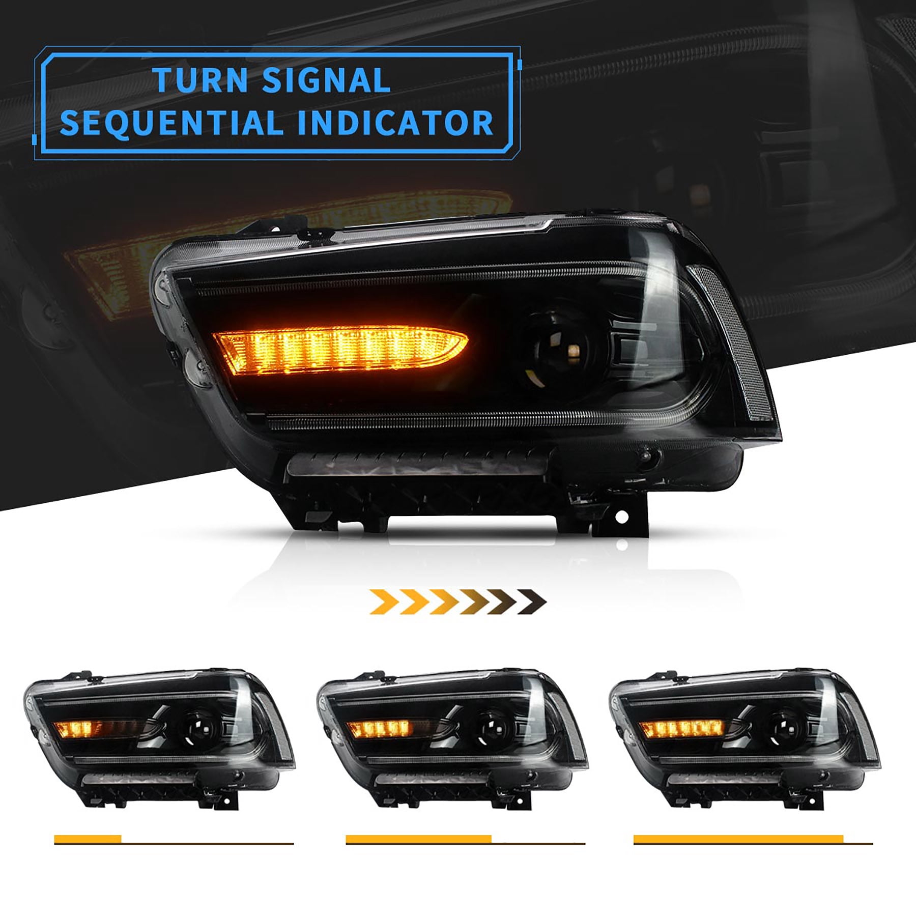 VLAND for Dodge Charger 2011 2012 2013 2014 Dual Beam Projector Headlights Replacement Assembly