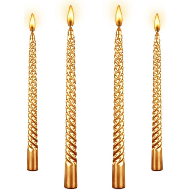 4 PCS Tall Metallic Taper Spiral Taper Candle 10 Inch Metallic
