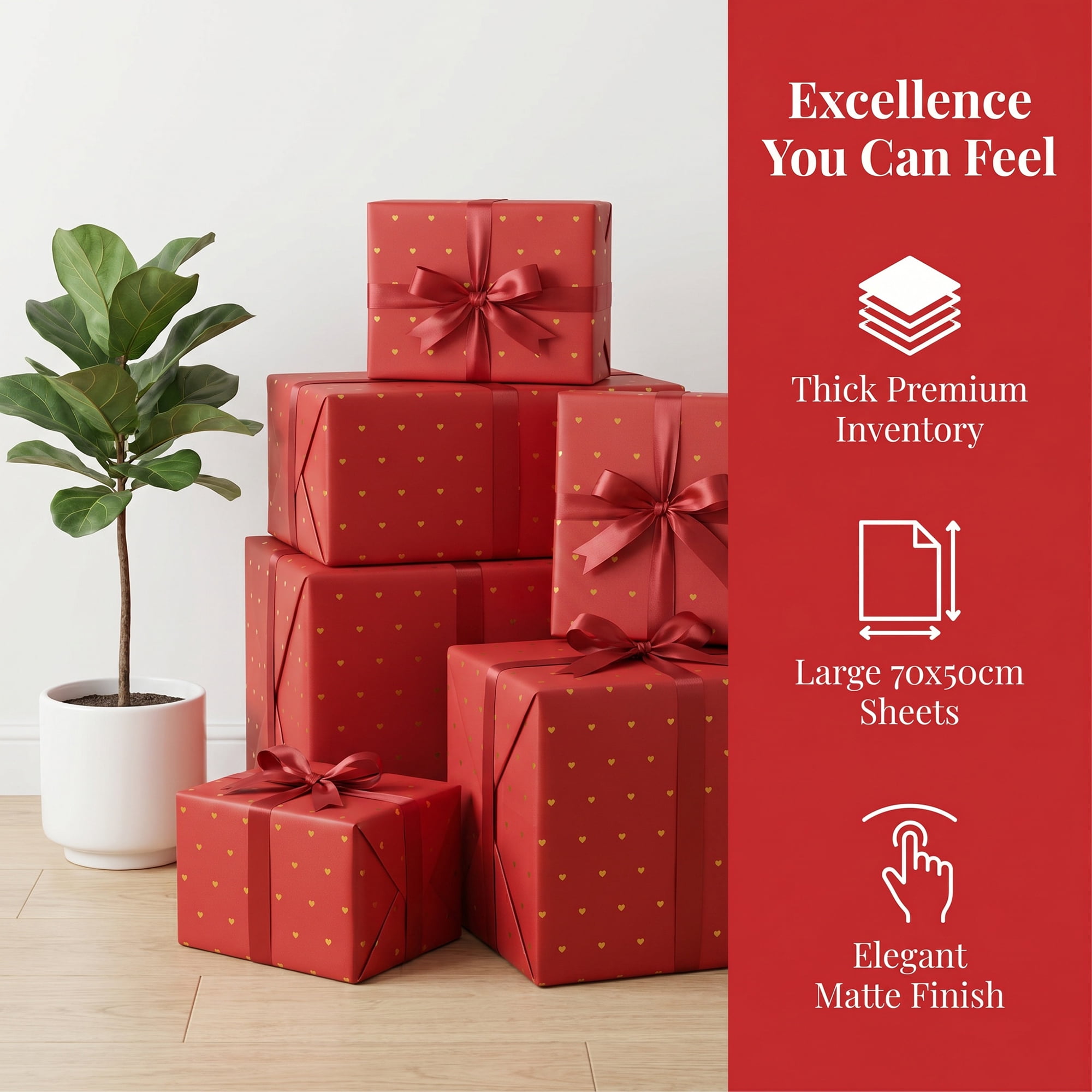 Unique Bargains 20Pcs Heart Pattern Gift Wrapping Paper Red Gold 27.6" x 19.7"