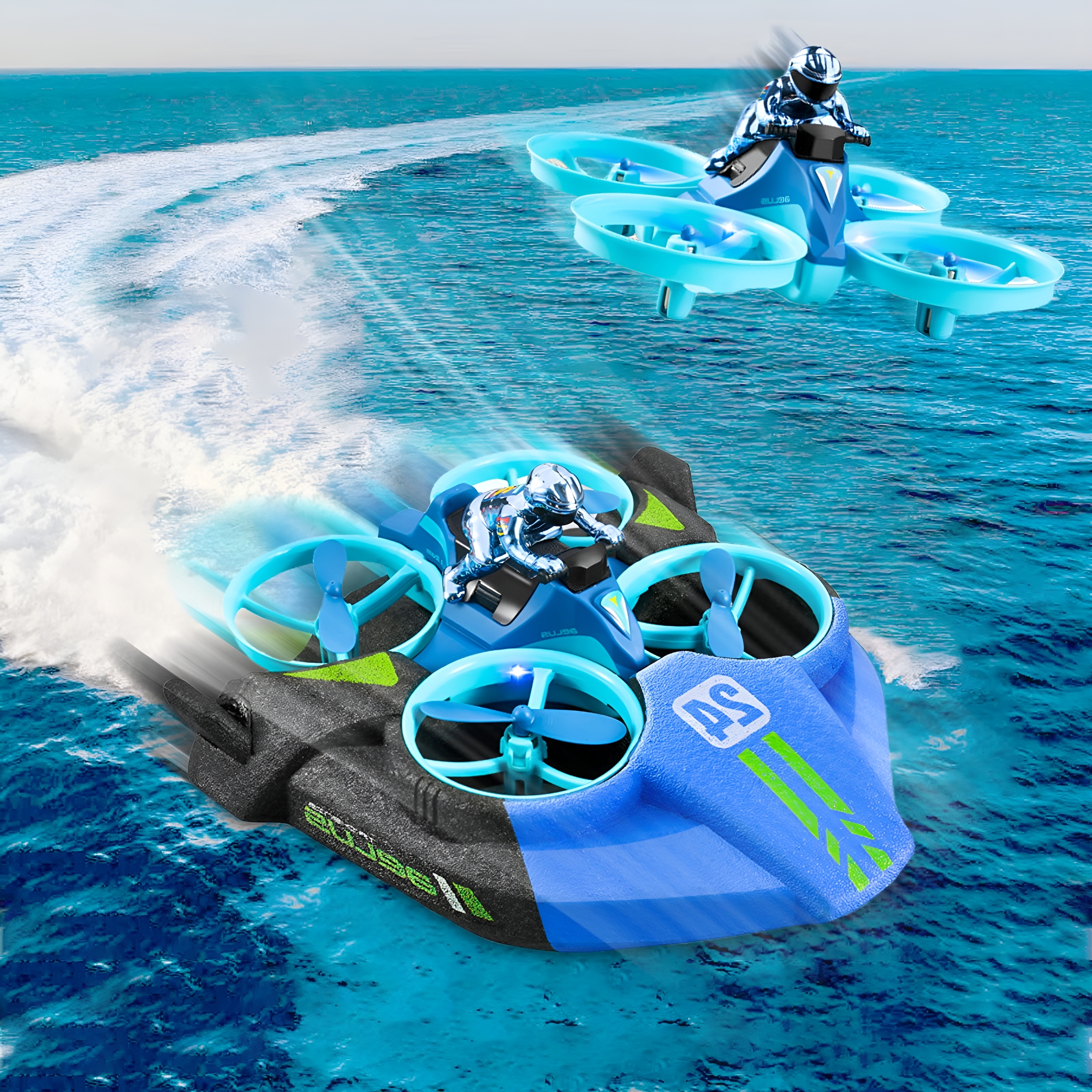 BESTSKY 3-in-1 Land Water Air Remote Control Toy - All-Terrain RC Car/Stunt Drone/Hovercraft Boat,Waterproof 360° Tumbling Drift Car with Anti-Collision Design,High-Speed Amphibious RC Toy
