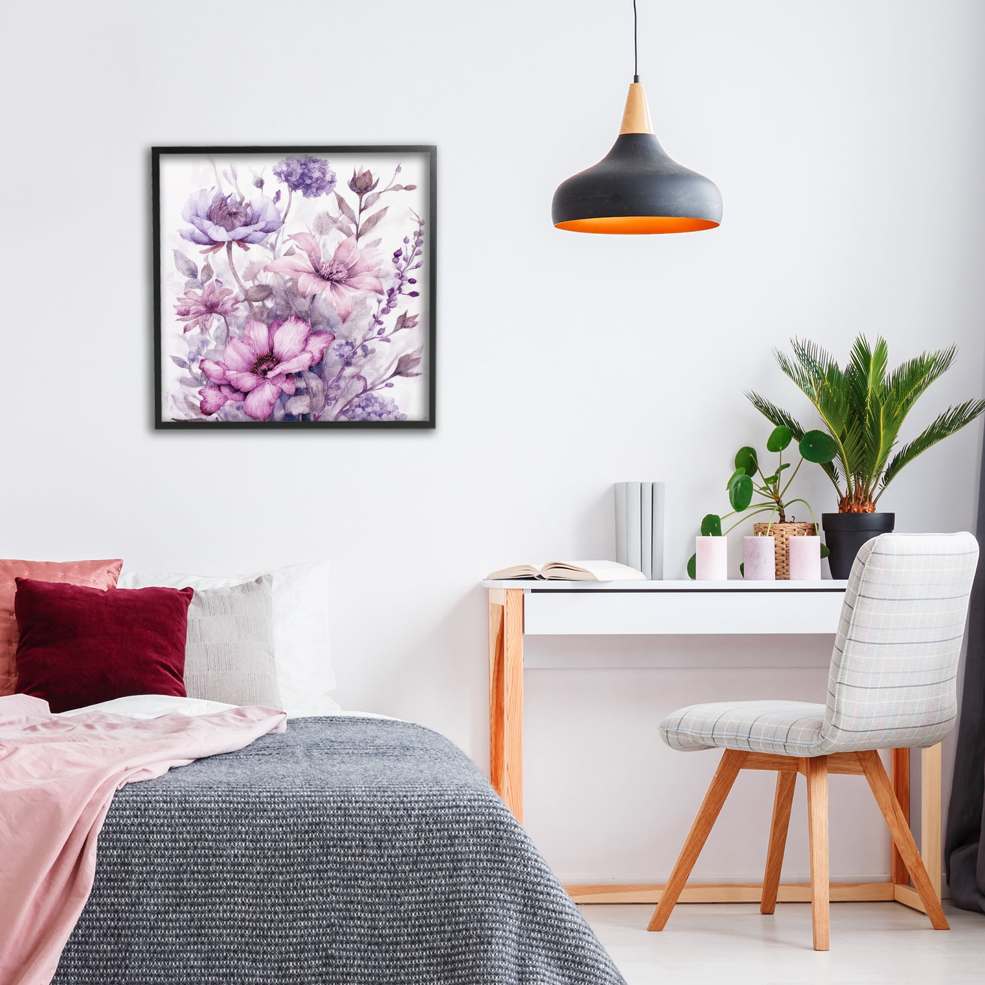Stupell Industries Purple & Blush Florals Black Framed Giclee Art, design by Kim Allen