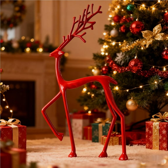WKSCLPAI Plastic Deer Tabletop Decoration - Red Reindeer Statues Christmas Decorations, Modern Plastic Xmas Figurines,Elegant Indoor Holiday Decor, Indoor Decorations, Gifts