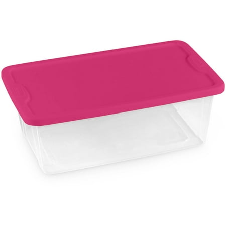 Homz 6 Quart Plastic Storage Container, Clear and Fuchsia Pink
